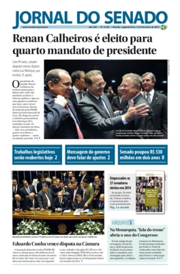 <BR>Data: 02/02/2015<BR>Responsabilidade: Senado Federal, Secretaria de Comunicação Social<BR>Endereço para citar este documento: -www2.senado.gov.br/bdsf/item/id/506223->www2.senado.gov.br/bdsf/item/id/506223