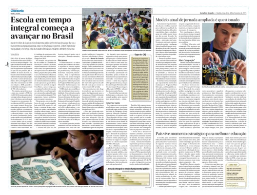 <BR>Data: 24/02/2015<BR>Fonte: Jornal do Senado, v.12, n. 502, 24 fev. 2015. Especial Cidadania<BR>Conteúdo: Modelo atual de jornada ampliada é questionado -- O que é CAQ -- Jornada integral no ensino fundamental público -- País vive momento estratégico p