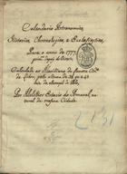 AMARAL, Melchior Estácio do, fl. 1776<br/>Calendario Astronomico, Historico, Chronologico, e Eclesiastico, para o anno de 1777, prim[ei]ro depois do Bissexto, calculado ao Meridiano da famosa Cid[ad]e de Lisboa, pela altura de 38 gr[aus] e 43 min[utos] de elevação do Polo / por Melchior Estacio do Amaral, natural da mesma cidade [1776?]. - [25] f. ; 23 cm