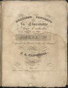 CANONGIA, José Avelino, 1784-1842<br/>Deuxième concerto pour la clarinette : avec Orchestre composé / par J. A. Canongia ; et dédié à Sa Magesté Pierre 1.er Empereur du Brésil et Roi de Portugal. - Paris, Boulevard des Italiens, Nº 11 : au Magazin de Musique de Pacini, <[ca >1826]. - 17 partes ; 35 cm