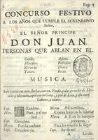 Concurso festivo a los años que cumple el Sereníssimo Señor, el Señor Principe Don Juan. - [S.l. : s.n., 17--]. - 29 p. ; 4º (20 cm)