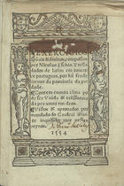 ESCH, Nicolaus van, 1507-1578<br/>Exercicios sp[irit]uais & diuinos / compostos per Nicolao Eschio ; tresladados de latim em romance portugues por hu[m] frade menor da prouincia da piedade.... - Euora : per Andre de Burgos, 6 Sete[m]bro 1554. - cxvj f. ; 8º (16 cm)