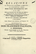 Relazione di Monsignor Prospero Lambertini... sopra un Memorial dato dal Priore dé Missionarj Gesuiti alla fan. mem. di Clemente XI.... - In Lugano : per gli Agnelli, e Comp., 1772. - XII, 212 p.