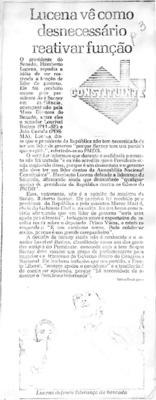 <BR>Data: 05/02/1987<BR>Fonte: Jornal de Brasília, Brasília, nº 4330, p. 3, 05/02/ de 1987<BR>Endereço para citar este documento: ->www2.senado.leg.br/bdsf/item/id/186885