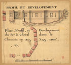 [Pormenor de planta e alçado de fortificação em ferradura] : [estudo de aula de fortificação] [entre 1700 e 1750]. - 1 desenho : tinta da china com aguadas ; 25x27 cm