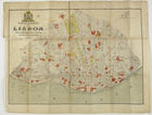 Planta da cidade de Lisboa com os differentes melhoramentos introduzidos e projectados; ; Bairro dAlfama / grav. M. Grima. - Escala 1:5000-[ca 1:11000]. - Lisboa : Lith[ografia] Matta, 1888. - 2 plantas  : litografia, color. ; 59x42 cm., e menor, dobr. 16x12 cm  + 16 p. de índice