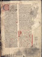 PRISCIANUS, fl. 520-540<br/>Institutionis maiores / Priscianus [1351-1400]. - [115] , [1] f. (40 linhas, 2 colunas) : pergaminho ; 245x169 mm