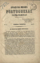 Annaes das missões portuguezas ultramarinas / [propr. Colégio das Missões Ultramarinas]. - Nº 1 (1º trim. 1867) - nº 21 (1º trim. 1872). - Braga : Typ. Alvaiazarense, 1867-1872. - 24 cm