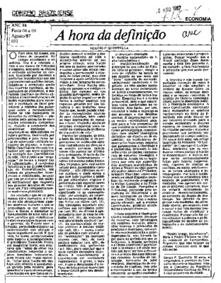 <BR>Data: 02/08/1987<BR>Fonte: Folha de São Paulo, São Paulo, p. a3, 02/08/ de 1987<BR>Endereço para citar este documento: -www2.senado.leg.br/bdsf/item/id/186956->www2.senado.leg.br/bdsf/item/id/186956