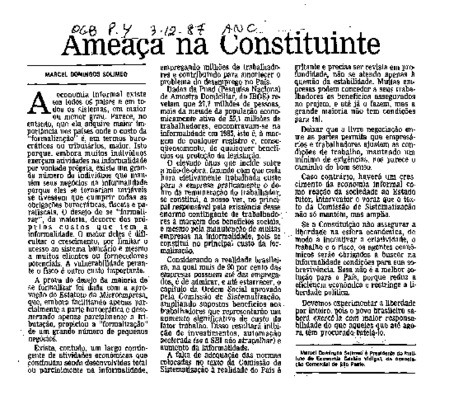 <BR>Data: 03/12/1987<BR>Fonte: O Globo, Rio de Janeiro, p. 4, 03/12/ de 1987<BR>Endereço para citar este documento: -www2.senado.leg.br/bdsf/item/id/186963->www2.senado.leg.br/bdsf/item/id/186963