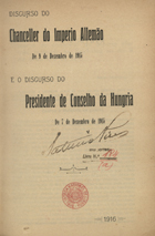 Discurso do chanceler do império alemão : 9 de Dezembro de 1915. - Lisboa : Tip. -A Editora-, 1916. - 24 p. ; 23 cm