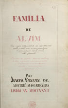 MASCARENHAS, José Freire de Monterroio, 1670-1760<br/>Familia de Alvim sua origem, antiguidade do seu appelido, suas armas e solar, com a sua genealogia, continuada por varios ramos athe o presente... Por Joseph Freyre de Monterroio Mascarenhas. Lisboa, Ano MDCCXXXI 1856, Jul., 15. - 100 p., [3] f., enc. ; 36 cm