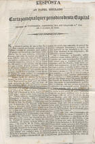 JUDICIBUS, Francisco de<br/>Resposta ao papel titulado -Carta para qualquer periodico desta capital- / Francisco de Judicibus. - Lisboa : Typ. Commercial, 1843. - 8 pag. a 2 coln.