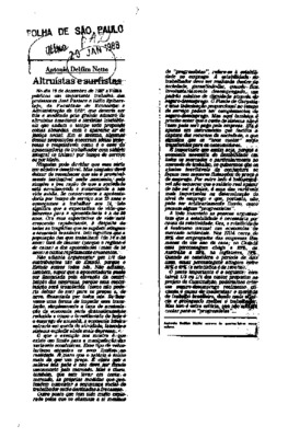 <BR>Data: 20/01/1988<BR>Fonte: Folha de São Paulo, São Paulo, p. a2, 20/01/ de 1988<BR>Endereço para citar este documento: -www2.senado.leg.br/bdsf/item/id/187008->www2.senado.leg.br/bdsf/item/id/187008