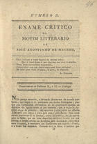 EXAME CRITICO DO MOTIM LITERARIO DE JOSE AGOSTINHO DE MACEDO<br/>Exame critico do motim litterario de José Agostinho de Macedo / por António Maria de Couto. - 1811. - Lisboa : na Impressão Regia, 1811. - 19 cm