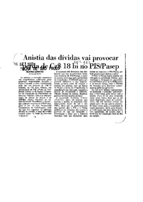 <BR>Data: 16/09/1988<BR>Fonte: Folha de São Paulo, São Paulo, p. B3, 16/09/ de 1988<BR>Endereço para citar este documento: -www2.senado.leg.br/bdsf/item/id/187104->www2.senado.leg.br/bdsf/item/id/187104