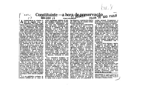 <BR>Data: 31/08/1988<BR>Fonte: Folha de São Paulo, São Paulo, p. a3, 31/08/ de 1988<BR>Endereço para citar este documento: -www2.senado.leg.br/bdsf/item/id/187107->www2.senado.leg.br/bdsf/item/id/187107