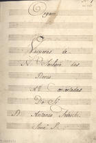 TEDESCHI, Antonio, fl. 1735-1765<br/>Vesperas de N. Senhora das Dores : A 4 Concertadas / Do Sr. D. Antonio Tedeschi. - Lisboa [entre 1790 e 1820]. - 4 partes (ff. 1 a 36) ; 314x226 mm