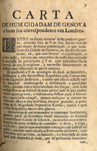 CARTA DE UM CIDADAO DE GENOVA A UM SEU CORRESPONDENTE EM LONDRES<br/>Carta de hum cidadam de Genova a hum seu correspondente em Londres. - [S.l. : s.n., 1746]. - 12 p. ; 4º (21 cm)