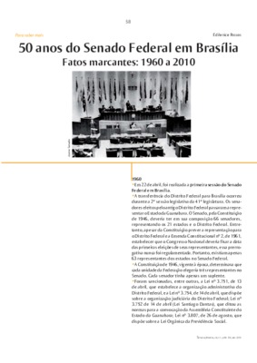 <BR>Data: 04/2010<BR>Fonte: Senatus : cadernos da Secretaria de Informação e Documentação, v.8, n.1, p. 58-103, abr., 2010<BR>Conteúdo: Apresenta cronologia dos principais fatos na história do Senado Federal, desde sua inauguração até os dias atuais.<BR>E