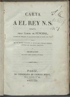 COUTINHO, Domingos António de Sousa, 1760-1833<br/>Carta a el rey N.S. escripta pelo Conde de Funchal quando foi nomeado um dos governadores do Reino em 1819 inclusa em um officio dirigido ao secretário dªEstado Thomaz António de Villanova Portugal e despacho em resposta deste ministro. - Pariz : Typ. de Firmino Didot, 1824. - 64 p.