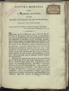 Contra-memoria sobre o chamado baptismo do réo Manoel Inocencio de Araujo Mansilha, executado a 20 de Junho de 1828. - Lisboa : na Impressão Regia, 1828. - 8 p. ; 21 cm