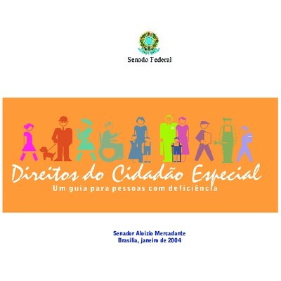 <BR>Data: 2004<BR>Conteúdo: Declaração Universal dos Direitos dos Portadores de Deficiência -- Conheça e exija os seus direitos: Legislação básica. Direito à saúde, à educação, à cultura, ao esporte, ao trabalho. Direito a financiamento e isenções fiscais