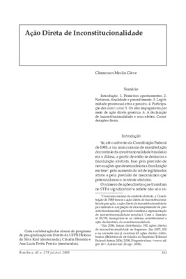 <BR>Data: 07/2008<BR>Fonte: Revista de informação legislativa, v. 45, n. 179, p. 141-154, jul./set. 2008<BR>Conteúdo: Legitimidade processual ativa e passiva -- Participação dos Amici Curiae -- Os atos impugnáveis por meio de ação direta genérica -- A dec