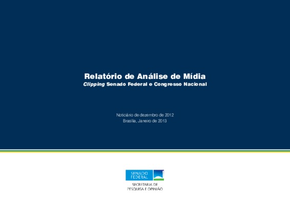 <BR>Data: 01/2013<BR>Conteúdo: Mensalão é julgado, mas continua na pauta -- Vetos sobre o Pré-Sal poderão ser derrubados -- Ministro da Justiça e Advogado-Geral falam sobre a operação Porto Seguro na CCJ -- Votação dos vetos do Pré-Sal atrasa deliberação 