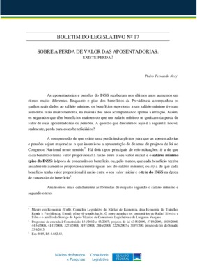 <BR>Data: 11/2014<BR>Conteúdo: Reajuste pelo salário mínimo –- Reajuste pelo teto do INSS –- Outras fórmulas de reajuste –- Considerações finais: como conciliar a insatisfação dos beneficiários com a sustentabilidade do regime?<BR>Responsabilidade: Pedro 