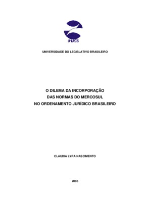 <BR>Data: 2004<BR>Conteúdo: Produção normativa do Mercosul -- Regime de incorporação: uma questão constitucional<BR>Responsabilidade: Cláudia Lyra Nascimento. --<BR>Endereço para citar este documento: -www2.senado.leg.br/bdsf/item/id/85->http:/