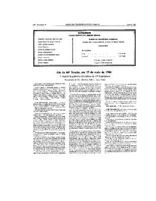 <BR>Data: 16/05/1986<BR>Fonte: Diário do Congresso Nacional, Brasília, 16 maio 1986.  Seção 2, p. 1224<BR>Endereço para citar este documento: ->www2.senado.leg.br/bdsf/item/id/98686