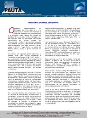 <BR>Data: 10/09/2012<BR>Fonte: Em Pauta : O processo legislativo do Senado a serviço da cidadania, n. 235, 10 set. 2012<BR>Endereço para citar este documento: ->www2.senado.leg.br/bdsf/item/id/242982