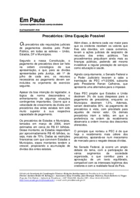 <BR>Data: 23/04/2007<BR>Fonte: Em Pauta : O processo legislativo do Senado a serviço da cidadania, n. 6, 23 a 27 abr. 2007<BR>Endereço para citar este documento: -www2.senado.leg.br/bdsf/item/id/82017->www2.senado.leg.br/bdsf/item/id/820