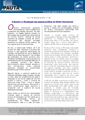 <BR>Data: 13/09/2010<BR>Fonte: Em Pauta : O processo legislativo do Senado a serviço da cidadania, n. 148, 13 set./17 set. 2010<BR>Endereço para citar este documento: -www2.senado.leg.br/bdsf/item/id/189810->www2.senado.leg.br/bdsf/item/