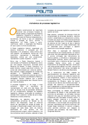 <BR>Data: 02/03/2009<BR>Fonte: Em Pauta : O processo legislativo do Senado a serviço da cidadania, n. 79, 2 mar./6 mar. 2009<BR>Endereço para citar este documento: ->www2.senado.leg.br/bdsf/item/id/149937