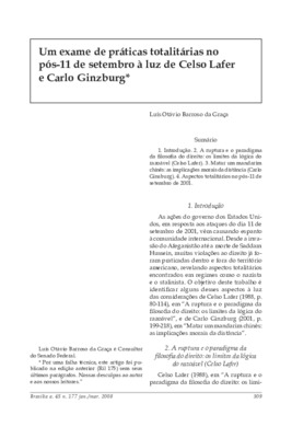 <BR>Data: 01/2008<BR>Fonte: Revista de informação legislativa, v. 45, n. 177, p.309-322, jan./mar. 2008<BR>Parte de: ->Revista de informação legislativa : v. 45, n. 177 (jan./mar. 2008)<BR>Responsabilidade: Luís Otávio Barroso da Graça<BR>Endereço para ci