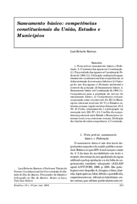 <BR>Data: 01/2002<BR>Fonte: Revista de informação legislativa, v. 38, n. 153, p. 255-270, jan./mar. 2002<BR>Parte de: ->Revista de informação legislativa : v. 39, n. 153 (jan./mar. 2002)<BR>Responsabilidade: Luís Roberto Barroso<BR>Endereço para citar est