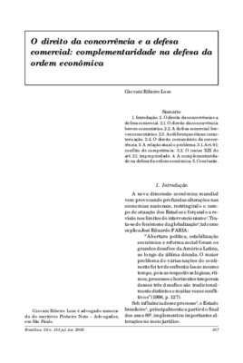 <BR>Data: 07/2002<BR>Fonte: Revista de informação legislativa, v. 39, n. 155, p. 107-123, jul./set. 2002<BR>Parte de: ->Revista de informação legislativa : v. 39, n. 155 (jul./set. 2002)<BR>Responsabilidade: Giovani Ribeiro Loss<BR>Endereço para citar est