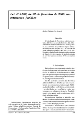 <BR>Data: 10/2002<BR>Fonte: Revista de informação legislativa, v. 39, n. 156, p. 179-195, out./dez. 2002<BR>Parte de: ->Revista de informação legislativa : v. 39, n. 156 (out./dez. 2002)<BR>Responsabilidade: Geilza Fátima Cavalcanti<BR>Endereço para citar