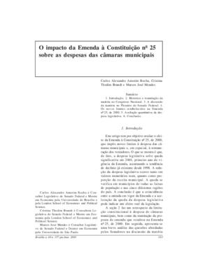 <BR>Data: 01/2003<BR>Fonte: Revista de informação legislativa, v. 40, n. 157, p. 103-111, jan./mar. 2003<BR>Conteúdo: Histórico e tramitação da matéria no Congresso Nacional -- A discussão da matéria no Plenário do Senado Federal -- Os novos limites estab