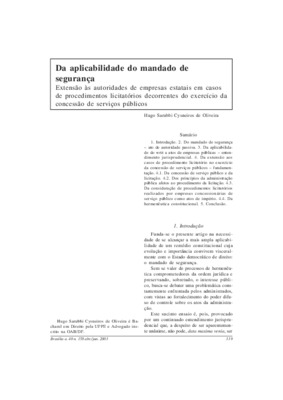 <BR>Data: 04/2003<BR>Fonte: Revista de informação legislativa, v. 40, n. 158, p. 319-325, abr./jun. 2003<BR>Parte de: ->Revista de informação legislativa : v. 40, n. 158 (abr./jun. 2003)<BR>Responsabilidade: Hugo Sarubbi Cysneiros de Oliveira<BR>Endereço 