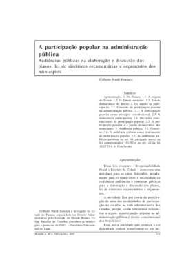 <BR>Data: 10/2003<BR>Fonte: Revista de informação legislativa, v. 40, n. 160, p. 291-305, out./dez. 2003<BR>Parte de: ->Revista de informação legislativa : v. 40, n. 160 (out./dez. 2003)<BR>Responsabilidade: Gilberto Nardi Fonseca<BR>Endereço para citar e