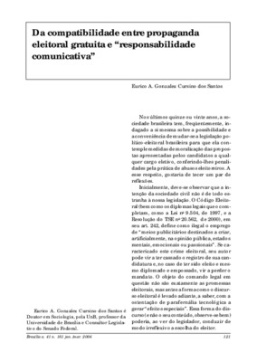 <BR>Data: 01/2004<BR>Fonte: Revista de informação legislativa, v. 41, n. 161, p. 121-123, jan./mar. 2004<BR>Parte de: -www2.senado.leg.br/bdsf/item/id/496893->Revista de informação legislativa : v. 41, n. 161 (jan./mar. 2004)<BR>Responsabilidad