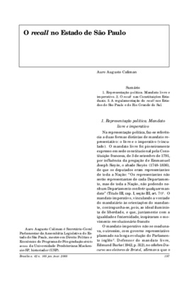 <BR>Data: 01/2005<BR>Fonte: Revista de informação legislativa, v. 42, n. 165, p. 197-203, jan./mar. 2005<BR>Parte de: ->Revista de informação legislativa : v. 42, n. 165 (jan./mar. 2005)<BR>Responsabilidade: Auro Augusto Caliman<BR>Endereço para citar est