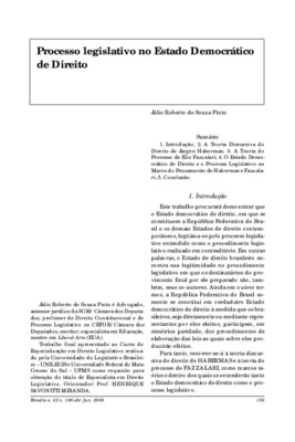 <BR>Data: 04/2005<BR>Fonte: Revista de informação legislativa, v. 42, n. 166, p. 193-203, abr./jun. 2005<BR>Conteúdo: A teoria discursiva do Direito de Jürgen Habermas -- A teoria do Processo de Elio Fazzalari -- O Estado Democrático de Direito e o Proces