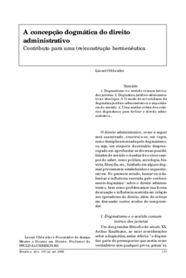 <BR>Data: 07/2005<BR>Fonte: Revista de informação legislativa, v. 42, n. 167, p. 171-189, jul./set. 2005<BR>Parte de: ->Revista de informação legislativa : v. 42, n. 167 (jul./set. 2005)<BR>Responsabilidade: Leonel Ohlweiler<BR>Endereço para citar este do