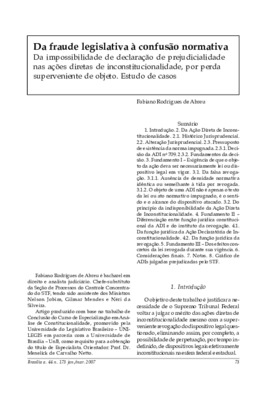 <BR>Data: 01/2007<BR>Fonte: Revista de informação legislativa, v. 44, n. 173, p. 73-86, jan./mar. 2007<BR>Parte de: ->Revista de informação legislativa : v. 44, n. 173 (jan./mar. 2007)<BR>Responsabilidade: Fabiano Rodrigues de Abreu<BR>Endereço para citar