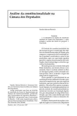 <BR>Data: 01/2007<BR>Fonte: Revista de informação legislativa, v. 44, n. 173, p. 255-269, jan./mar. 2007<BR>Parte de: ->Revista de informação legislativa : v. 44, n. 173 (jan./mar. 2007)<BR>Responsabilidade: Sandra Afonso Ferreira<BR>Endereço para citar e