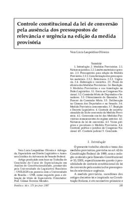 <BR>Data: 01/2007<BR>Fonte: Revista de informação legislativa, v. 44, n. 173, p. 285-301, jan./mar. 2007<BR>Parte de: ->Revista de informação legislativa : v. 44, n. 173 (jan./mar. 2007)<BR>Responsabilidade: Vera Lúcia Leopoldino Oliveira<BR>Endereço para